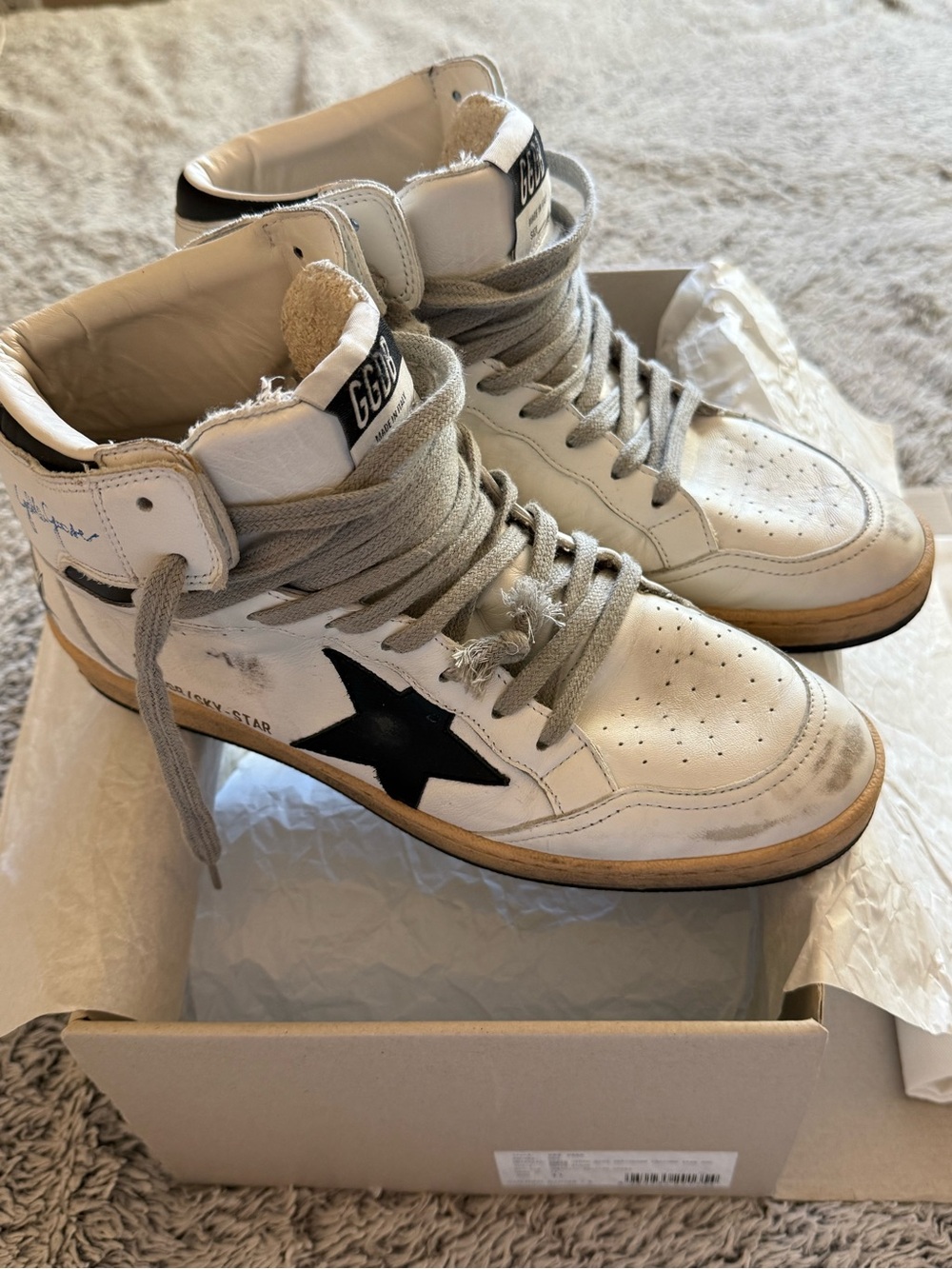 Golden Goose White High-Top Sneakers with Black Star